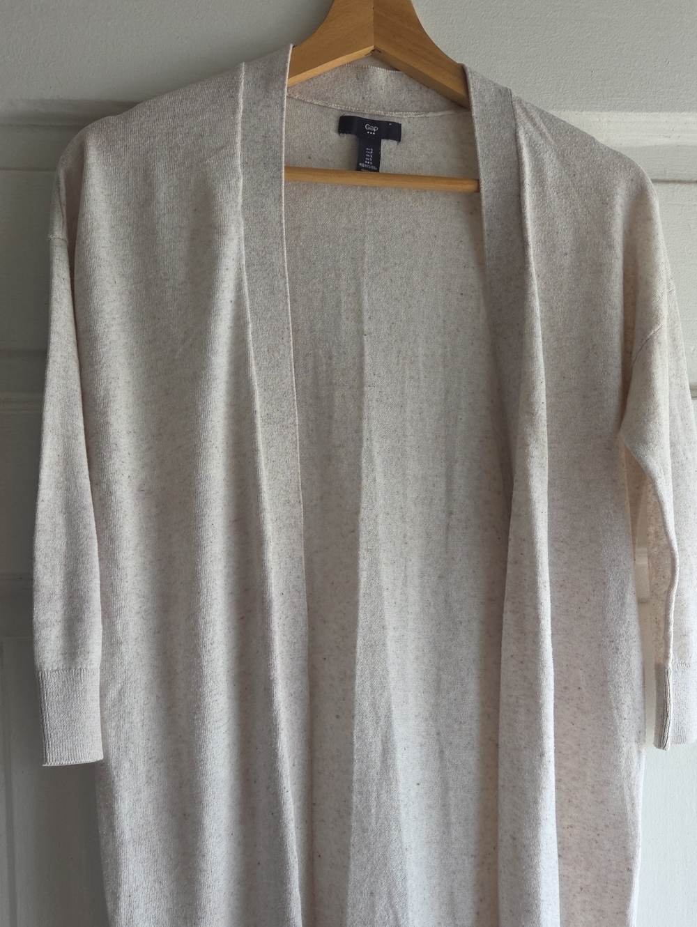 GAP Light Cream Open-Front Long Cardigan